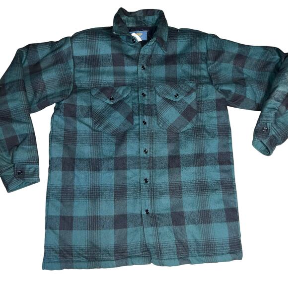 Vintage Osh Kosh Men's Plaid green flannel quilted lined outdoor jacket medium - Picture 2 of 8